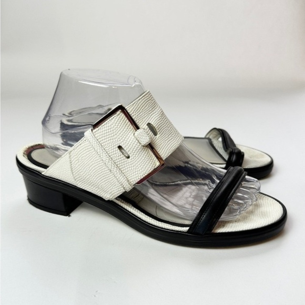 Jason Wu Bicolor White Black Buckled Double Band Heeled‎ Sandals Sz 41 US 10 KC